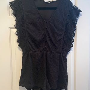 Black Print Romper with Statement Sleeves